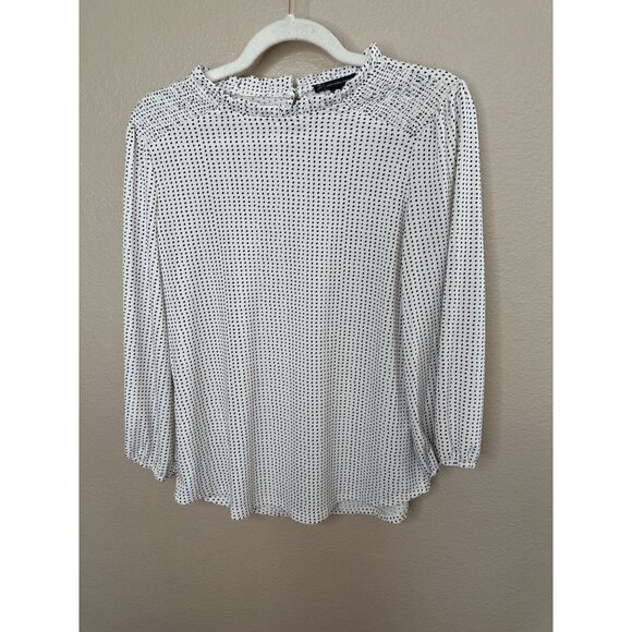 Adrianna Papell Womens White Black Blouse‎ Small long sleeve polyester pullover - Picture 2 of 7